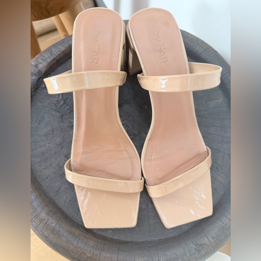 BY FAR Nude Patent Leather Tanya Sandals